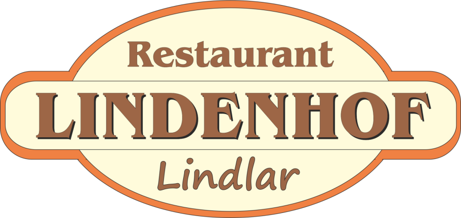 Logo des Restaurants Lindenhof in Lindlar, mit orangefarbenem Schriftzug auf hellem Hintergrund.